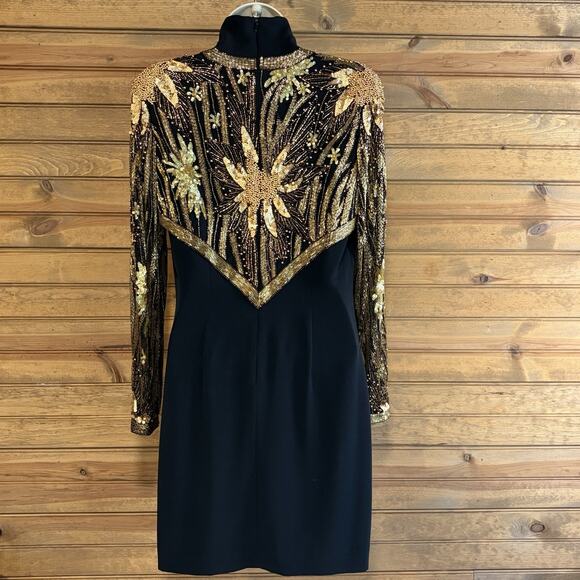Bob Mackie Evening Bolero Dress Black Gold Beaded Vintage Size 4 1980’s - Picture 9 of 16